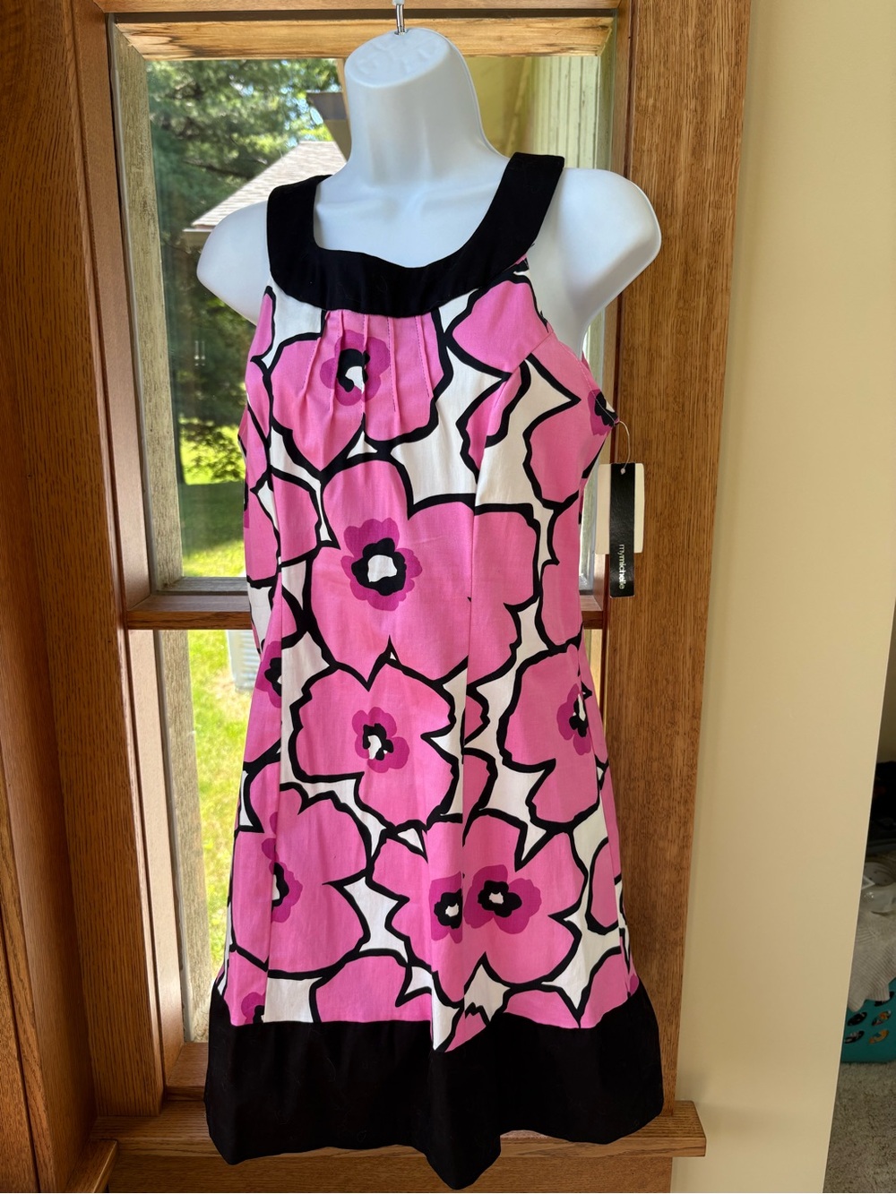 NWT My Michelle Black Hot Pink Floral Dress Bold Colors Bow Detail Size 11